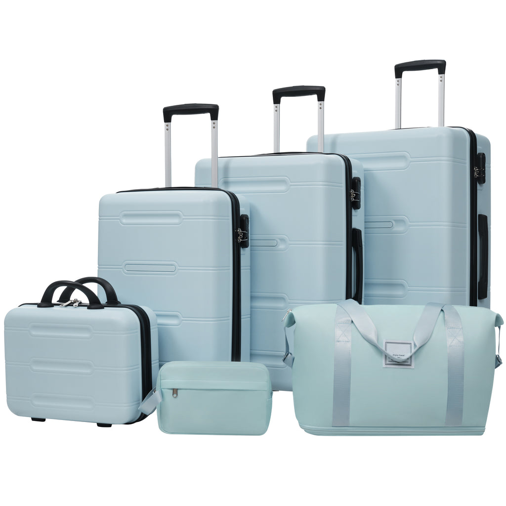 6 Piece Luggage Set,Lightweight Hardshell Suitcase with Double Spinner Wheels Handle Password Lock,14 IN Cosmetic Case 20/24/28 IN Luggages with Duffel Bag and Toiletry Bag