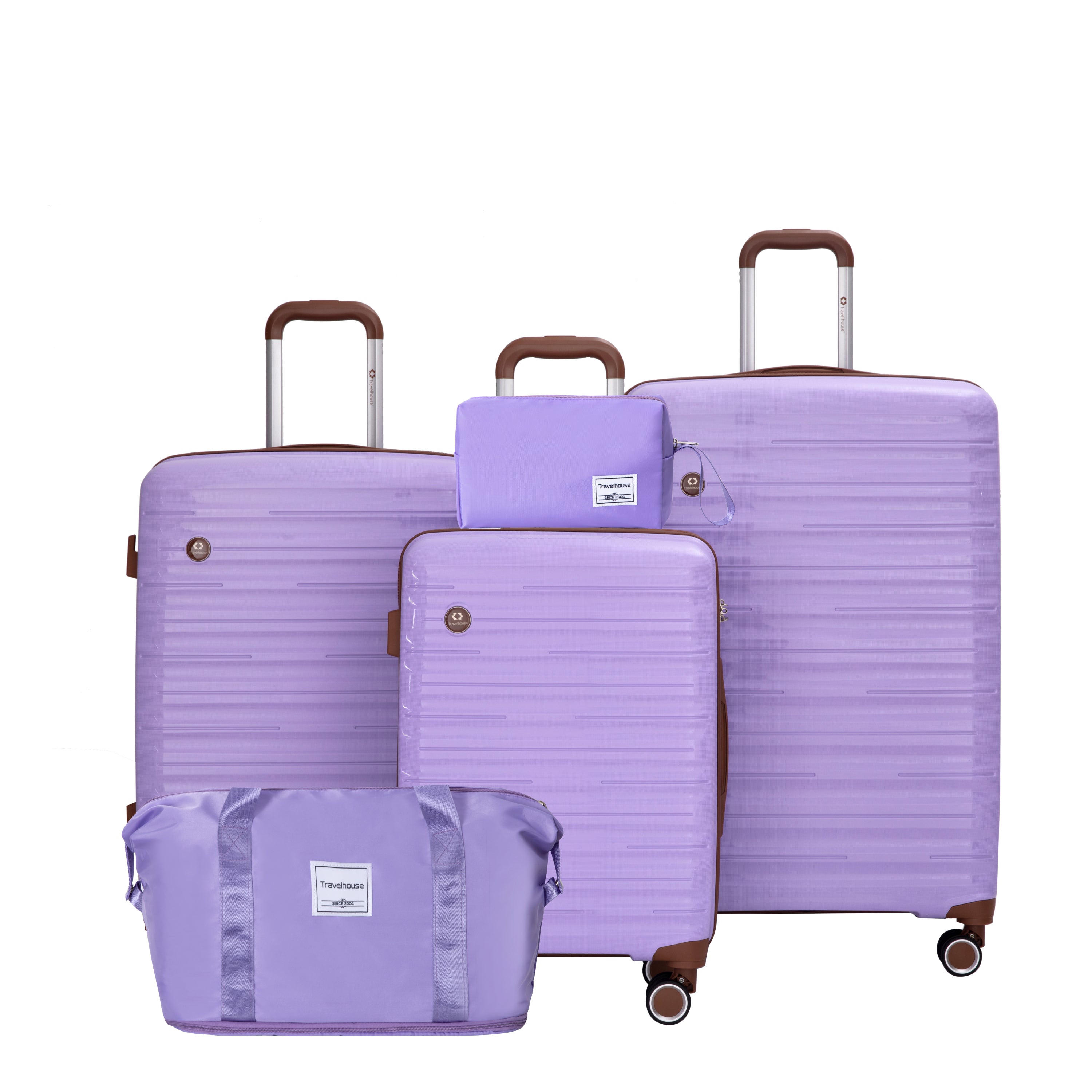 5-Piece Luggage Set,PP Hardshell Luggage Set with TSA Lock and Durable Spinner Wheels (20'24'28 +a travel bag and a toiletry bag,Lavender)