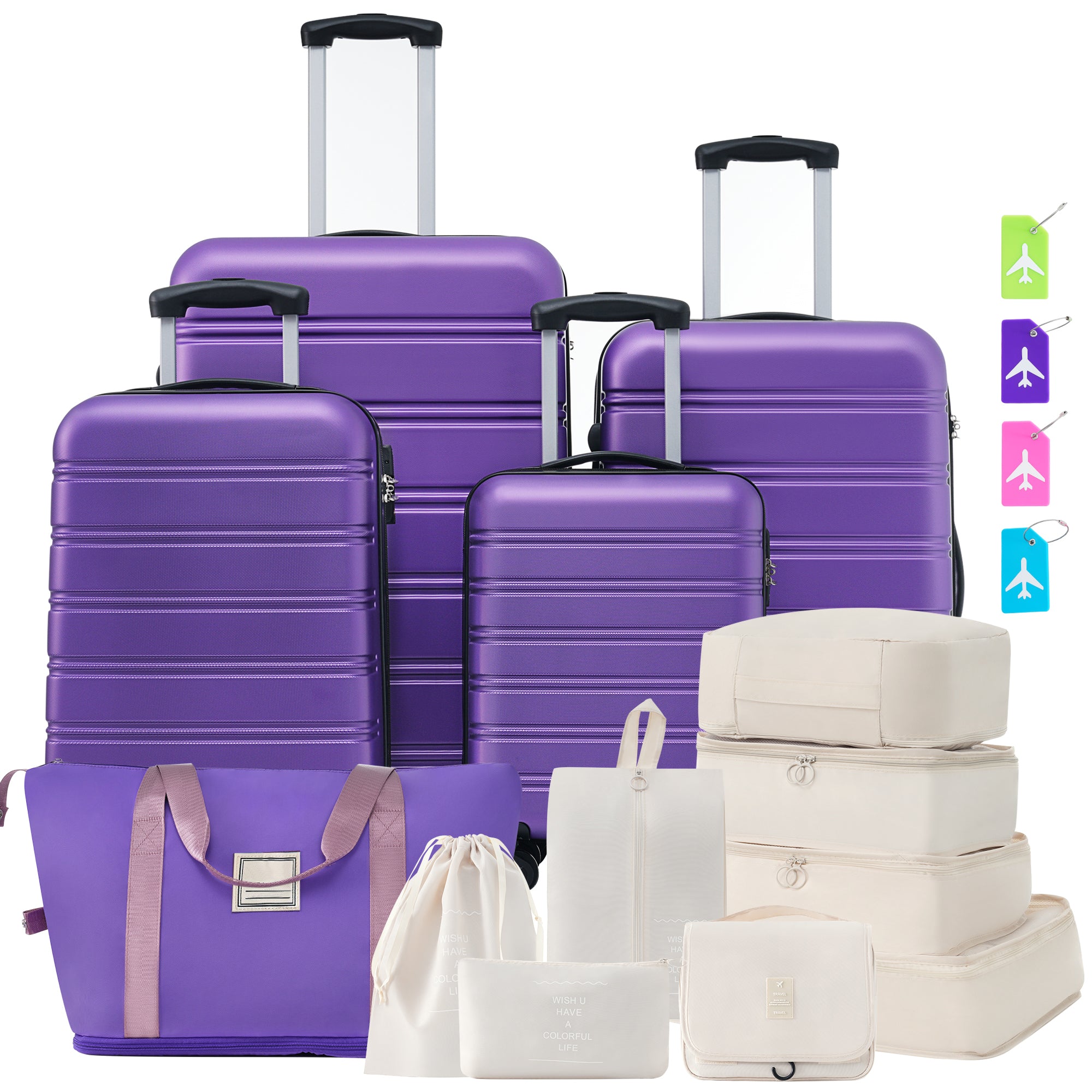 Hardshell Luggage Sets 4 pcs + Bag Spinner Suitcase with TSA Lock Lightweight-16'+20'+24'+28' Luggages